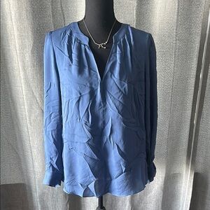 White House Black Market Blue Mandarin Collar Blouse